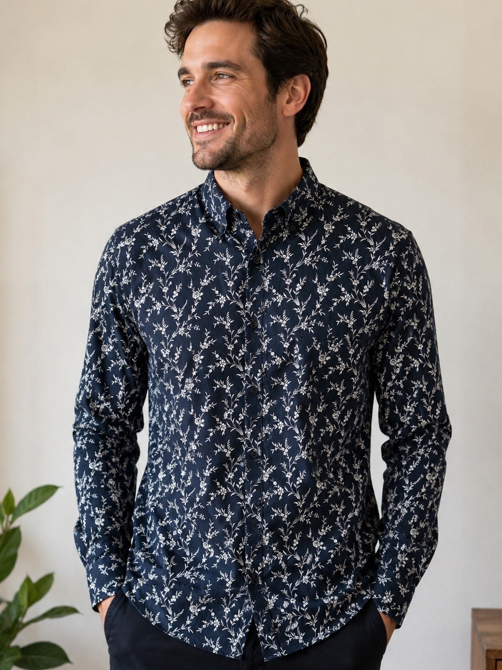 Express Navy Floral Button-Down Shirt